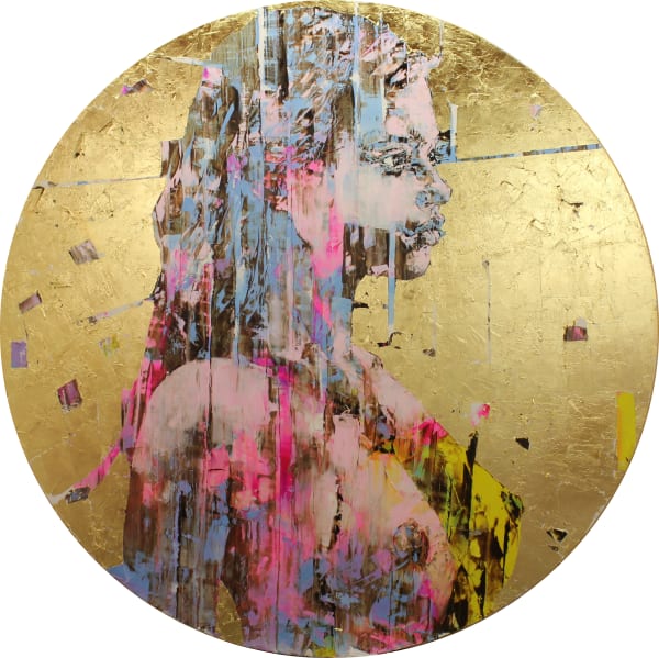 Marco Grassi Kameo 200 - 8, 2020 Oil and resin on aluminium with 24K gold leaf. D 200 cm D 78 3/4 in