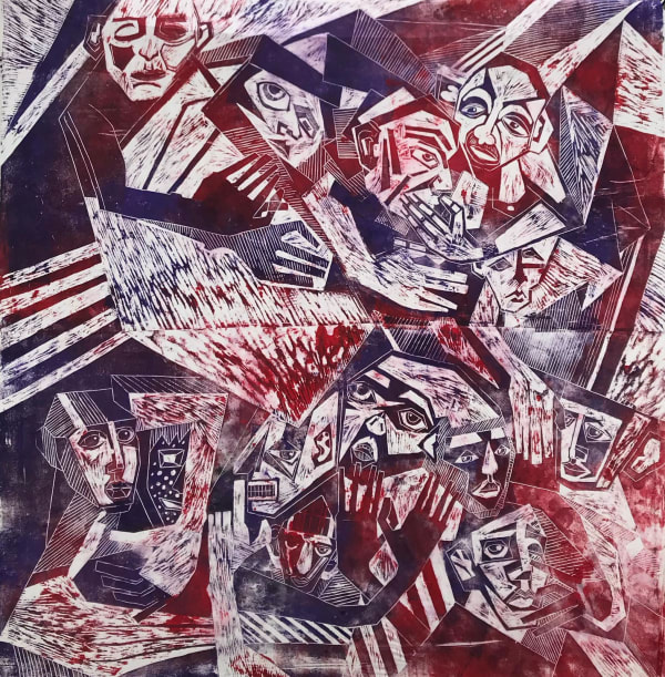 Katya Zvereva Untitled, 2020 Woodcut engraving, ink on cotton 243.8 x 243.8 cm 95 5/8 x 95 5/8 in