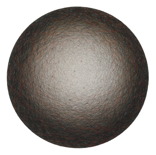 Dark colored, round thread painting that is light in center and dark around edges.