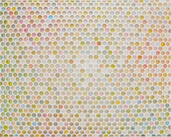 horizontal rectangular bubble painting with pastel and white color palette