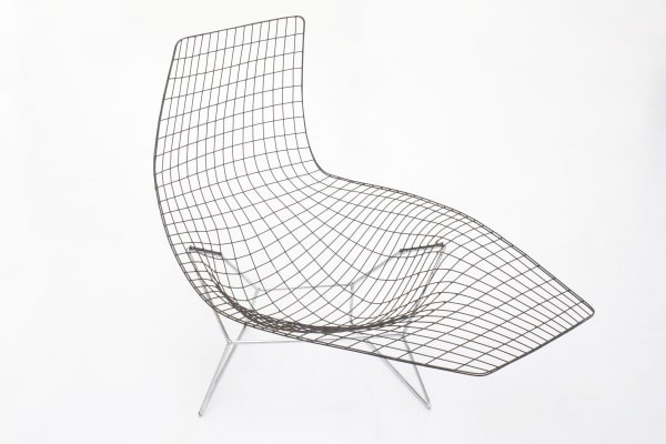 Harry Bertoia (1915-1978)Prototype for Asymmetric Chaise, 429L OR Hand Made Chair Prototype (Asymmetric Chaise Lounge), c. 1952 brazed and chrome plated steel wire on steel rod base 37 x 53 x 32 1/2 in 94 x 134.6 x 82.5 cm