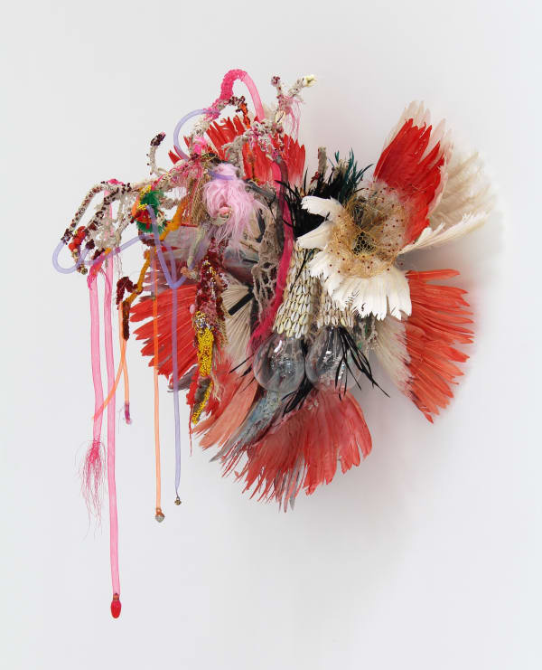 An image of a stell structure with textiles and materials.