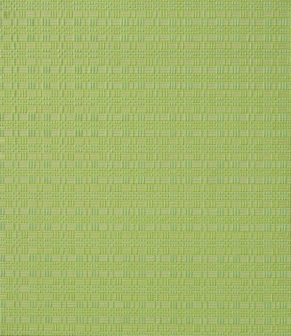 Heavily layered and textured green oil paint on canvas creates an intricate woven design inspired by the dress suit worn by Jackie Kenndey the day she visited a children’s hospital in Bogota