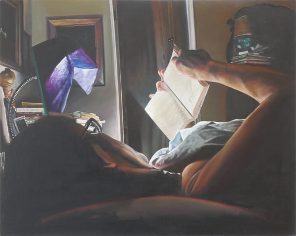 Tim Hawkinson Patty Reading, 2022 oil on panel 9 1/2 x 11 3/4 in 24.1 x 29.8 cm