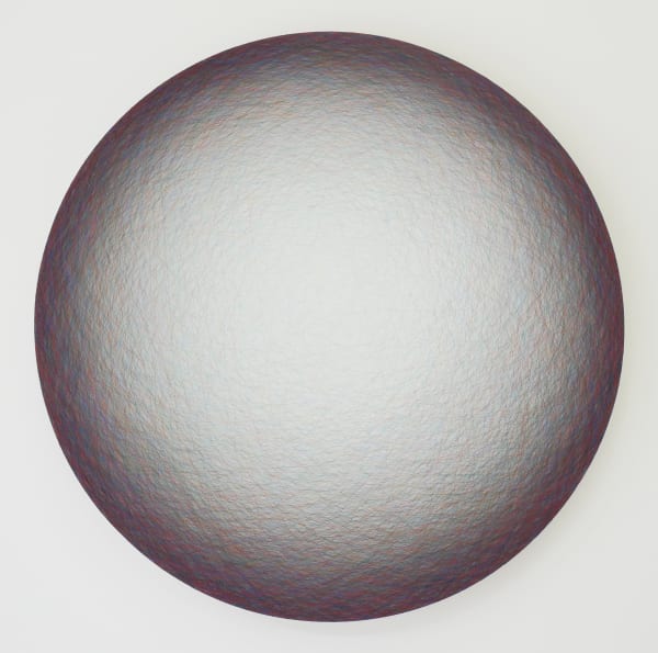 circular thread painting, dark brown on edges with large white center