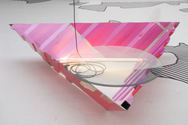 LOT-EK #16 3D Pyramid Top+Side+Front Barnacle Table, 2023 steel, paint, glass, LED light 19 x 96 x 96 in 48.3 x 243.8 x 243.8 cm