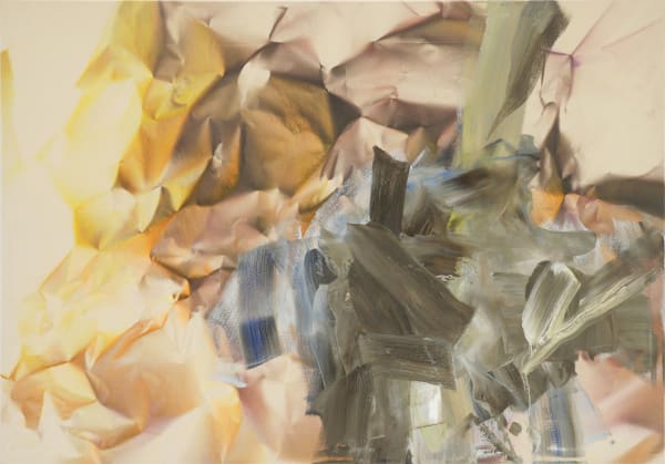 Rectangular abstract painting in earth tones.