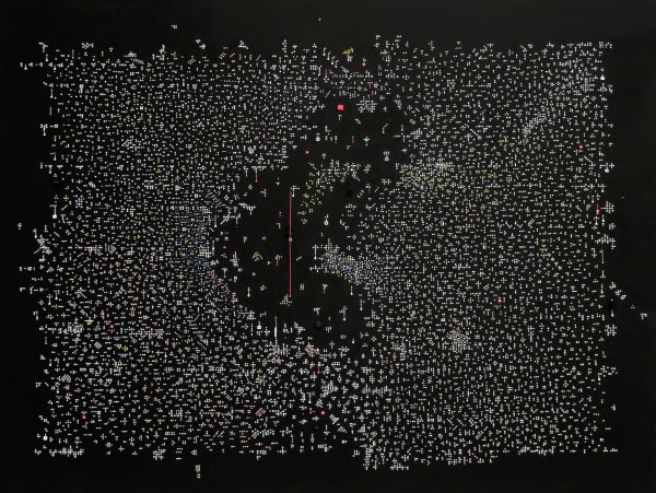 Millions of small white cut-outs on a black background.