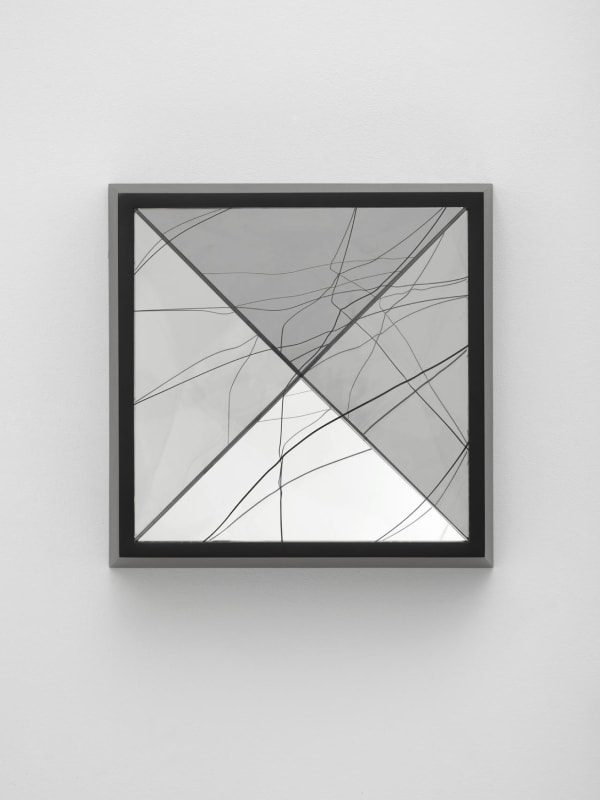 Josiah McElheny Anti-Vortex Drawing II, 2017 Hand-blown cut and polished glass, low-iron mirror and painted wood 15 x 15 x 4 3/8 in 38.1 x 38.1 x 11.1 cm