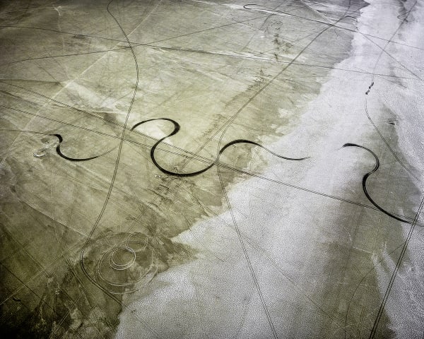 Michael Light Salt Track Looking Northeast, Pleistocene Lake Bonneville, Wendover, Utah, 2017 pigment print 40 x 50 in 101.6 x 127 cm