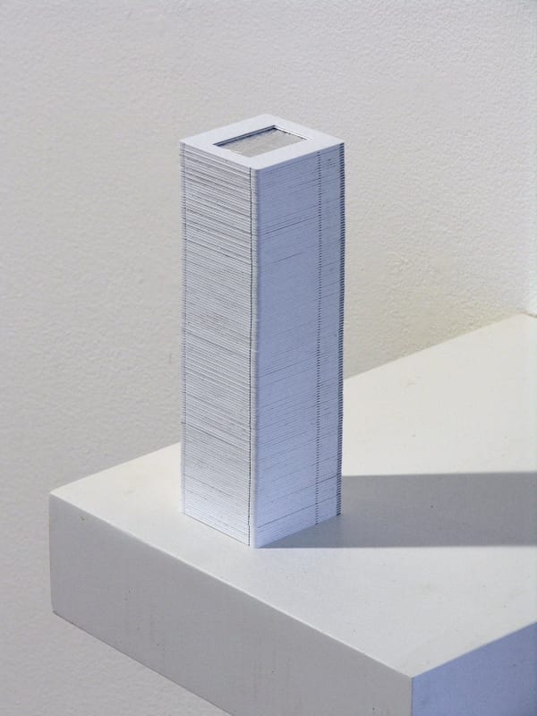Marco Maggi Slide mount-ain, 2009 pencil on aluminum on 144 slide mount tower, shelf 9 x 9 x 11.5 inches 22.9 x 22.9 x 29.2 cms