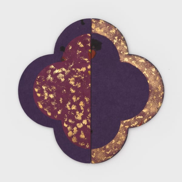 Max Gimblett Quatrefoil Book, 2025 ink on die cut pages of khadi handmade cotton rag paper, sewn with a coptic binding into handcut covers wrapped in decorative papers from around the world, some covers with additional gilding closed 20 1/4 x 10 1/4 in/51.4 x 26 cm