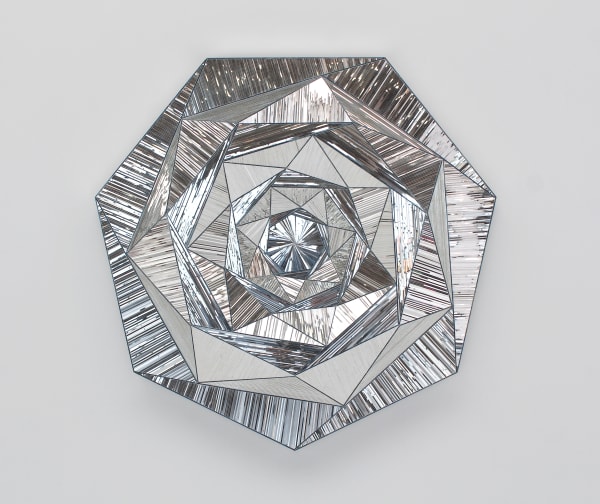 Monir Farmanfarmaian Heptagon 1, 2011 Mirror and reverse glass painting on plaster and wood 45 x 45 x 5 in 114.3 x 114.3 x 12.7 cm