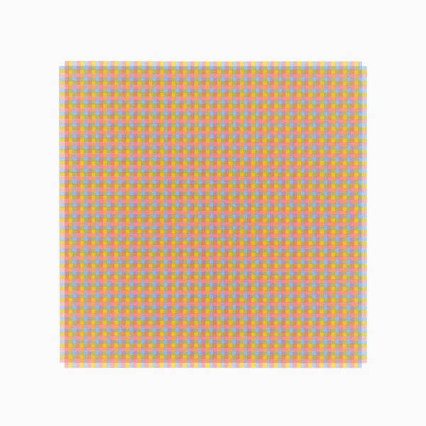 Intricate grid is created with blue, red, and yellow lines that overlap to create purple, orange and green squares within the grid.