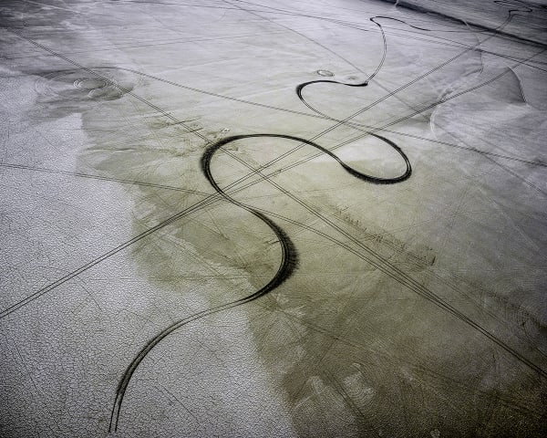 Michael Light Salt Track Looking Northeast, Pleistocene Lake Bonneville, Wendover, Utah, 2017 pigment print 59 x 74 in 149.9 x 188 cm