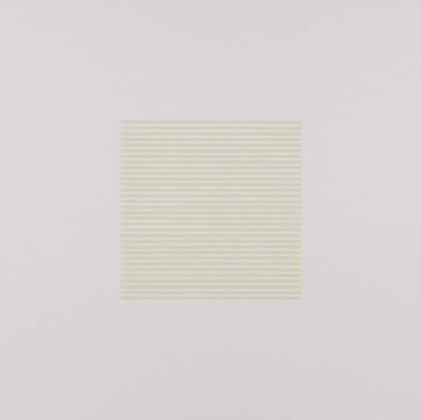 A series of many horizontal green lines create a square against a plain white background.