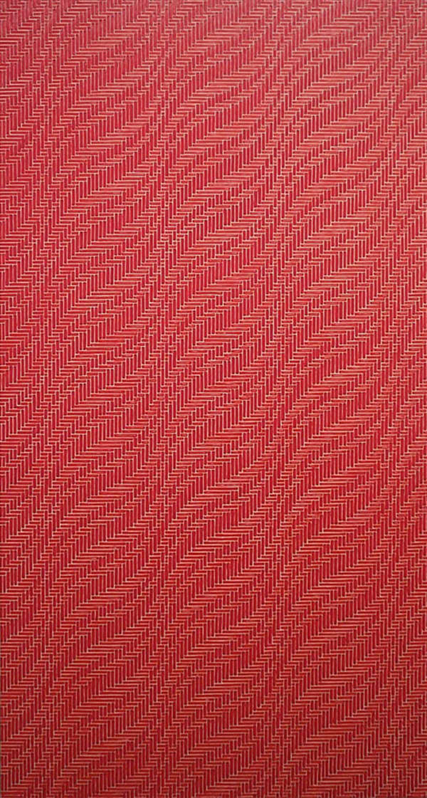Heavily layered and textured red paint on canvas creates an intricate flowing woven pattern inspired by the several signature red dresses worn by Nancy Reagan