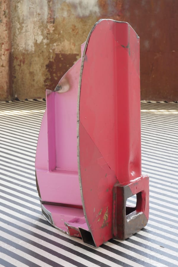 LOT-EK #21A 3D Pyramid Bottom+Side+Rear with Corner Casting Round Floor Piece, 2023 steel, paint, rubber 25 1/2 x 15 x 15 in 64.8 x 38.1 x 38.1 cm