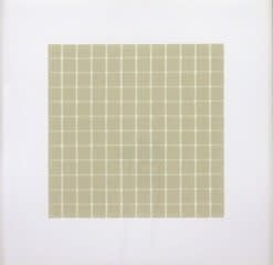 Beige-green color field is divided into a twelve by twelve grid by tan horizontal and vertical lines.