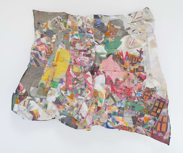 Mansur Nurullah Systems of Obedience and Compliance, 2023-24 found textiles, polyester felt, found herbs, thread, grommets 77 x 105 in 195.6 x 266.7 cm