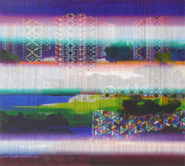 Driss Ouadahi Echoing Patterns, 2025 acrylic and oil on canvas 70 7/8 x 78 3/4 in 180 x 200 cm