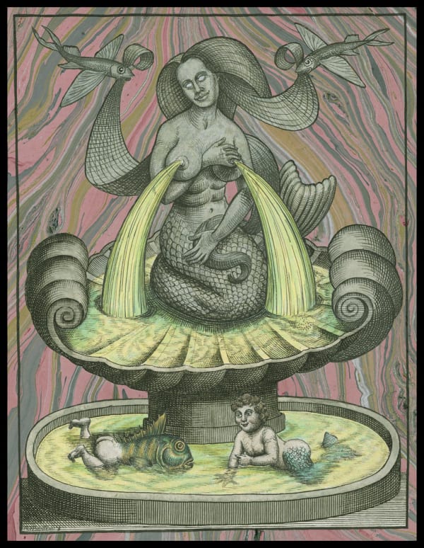 Ruth Marten "Mer", 18th century altered intaglio, 2008 water color and handmade paper 9 x 7 inches 23 x 18 cms