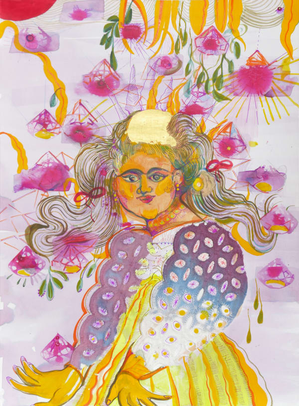 Rina Banerjee, Her hair was there while lost in one place. Not to stare if her sunny dome could be roped to be opened. Buttered in benevolence, seated dead center her a balding beacon, her mind a temple, crossing all paths, all forsaken, never stolen and always bolder., 2021