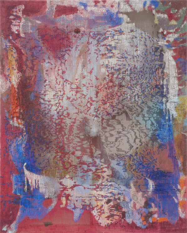 Jutta Haeckel Pattern of Chance I, 2021 acrylic on jute 59 1/8 x 47 1/4 in 150 x 120 cm