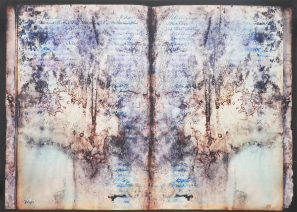 James Sansing Juvenile Hall Ledger, pages 486-487 (Smeared Blue), 2007/2024 pigment print, unique 30 1/2 x 37 in 77.5 x 94 cm