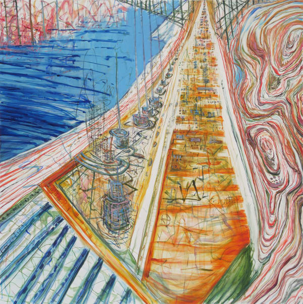 An image of a bridge above water,