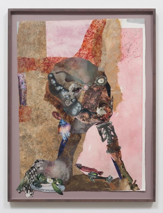 Wangechi Mutu Chin rest with cut-eye, 2012 mixed media and collage on linoleum 42.5 x 33 inches