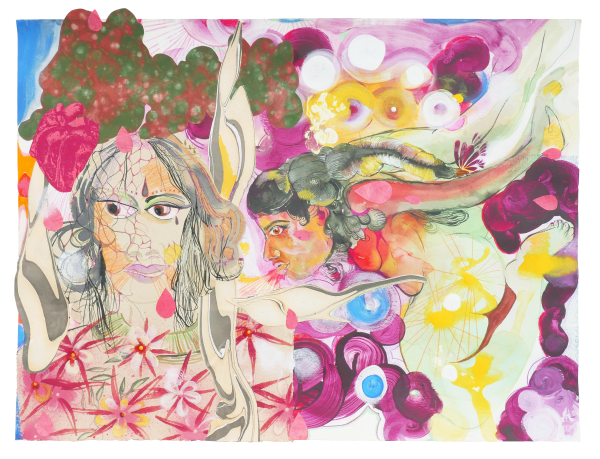 Rina Banerjee, The immigrant, in that instant of arrival when identity strikes to overtake a consciousness divide above and below, what is seen is also unknowable, upside down and sideways., 2024