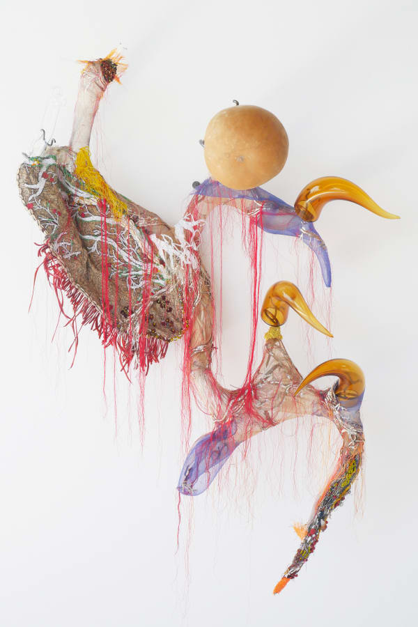 Rina Banerjee, Out of hollowness of world She punctured tight twisted curled horn, meaty teeth a wagon of emotion, 2017/2024