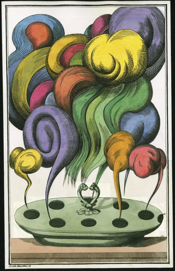 Ruth Marten "Vapors" , 18th century altered intaglio, 2008 water color on paper 9.5 x 6 inches 24 x 15cms