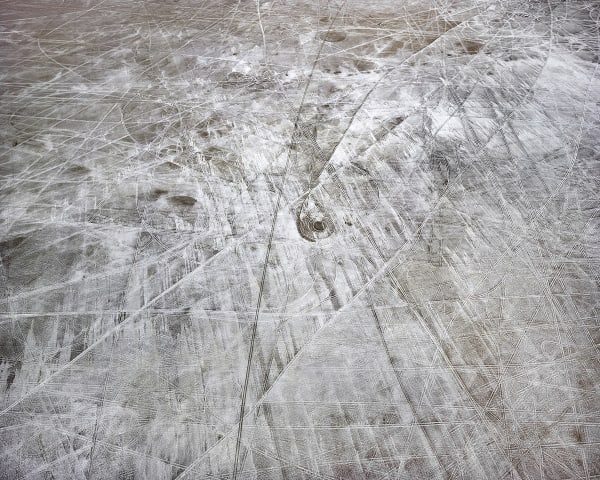 Michael Light Salt Wash and Tracks Looking South, Pleistocene Lake Bonneville, Wendover, Utah, 2018 pigment print 40 x 50 in 101.6 x 127 cm