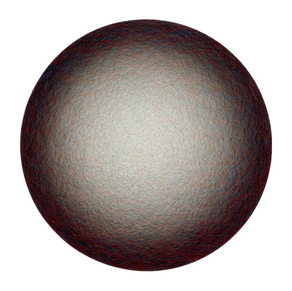 Layers of multi-colored threads strung across a round wooden and plaster panel create the effect of a glowing center that is encircled by a dark border