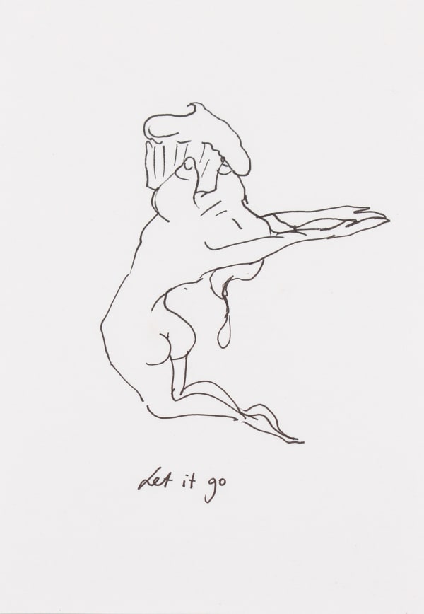 Luka Fineisen let it go, 2015 ink on paper 6 1/2 x 4 1/4 inches frame: 8 1/4 x 6 1/2 inches