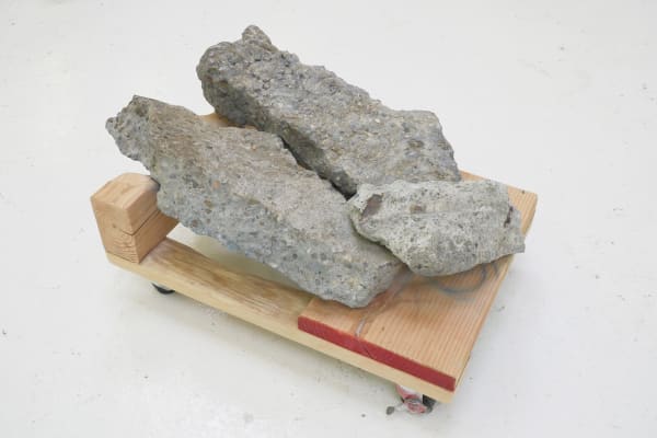 Nicolaus Chaffin TERRAIN DRIFT [06/10], 2024 lumber, casters, concrete, paint 17 x 20 x 29 in 43.2 x 50.8 x 73.7 cm