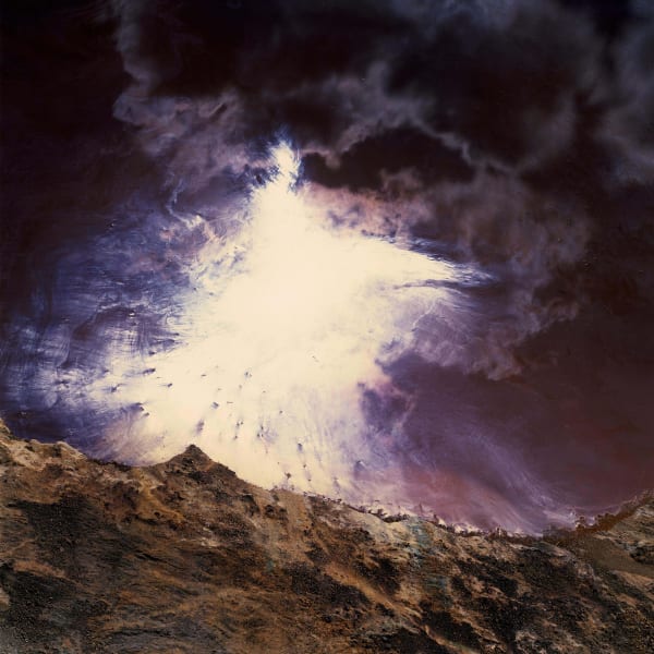 open pit at Berkeley Mine in Butte, Montana with white and purple water, by David Maisel
