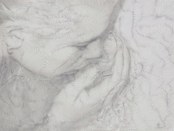 Sebastiaan Bremer Ave Maria 26 close up of woman's face and hand gray dot image