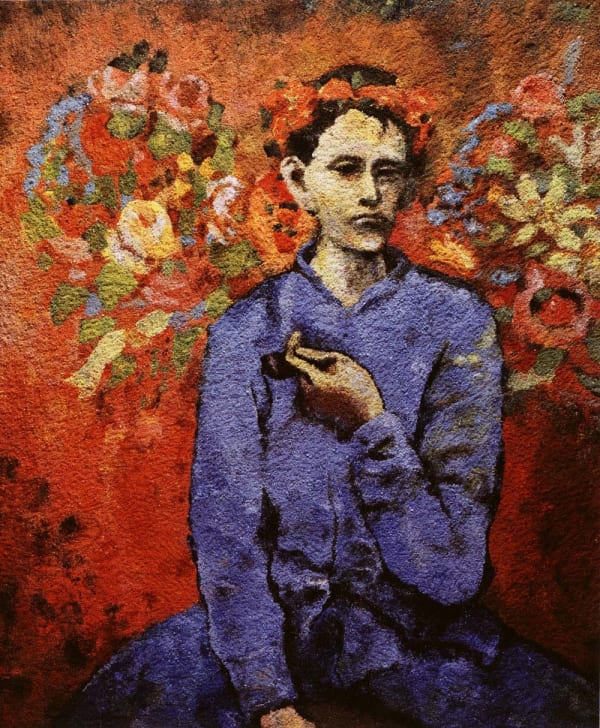 Vik Muniz Boy with Pipe after Picasso picture of pigment imitating Picasso painting of boy with pipe