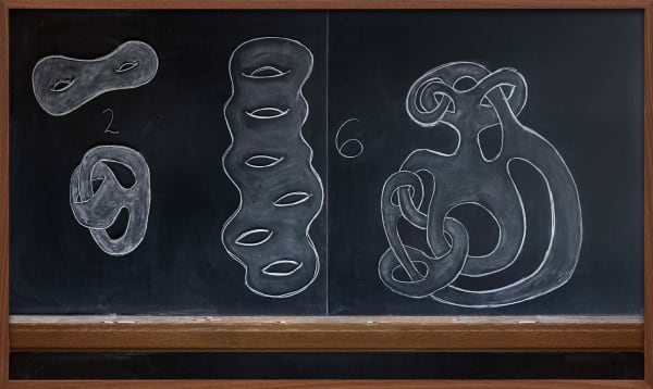 Formulas on chalkboard by mathematician Nancy Hingston, from the Do Not Erase series by Jessica Wynne