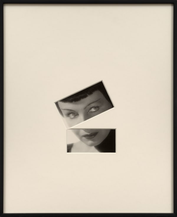 Sissi Farassat photograph of woman with bangs and thin eyebrows with overmat over triangular section of face