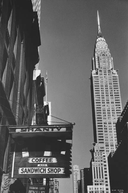 Chrysler Building and sign for coffee and sandwich shop by Ilse Bing