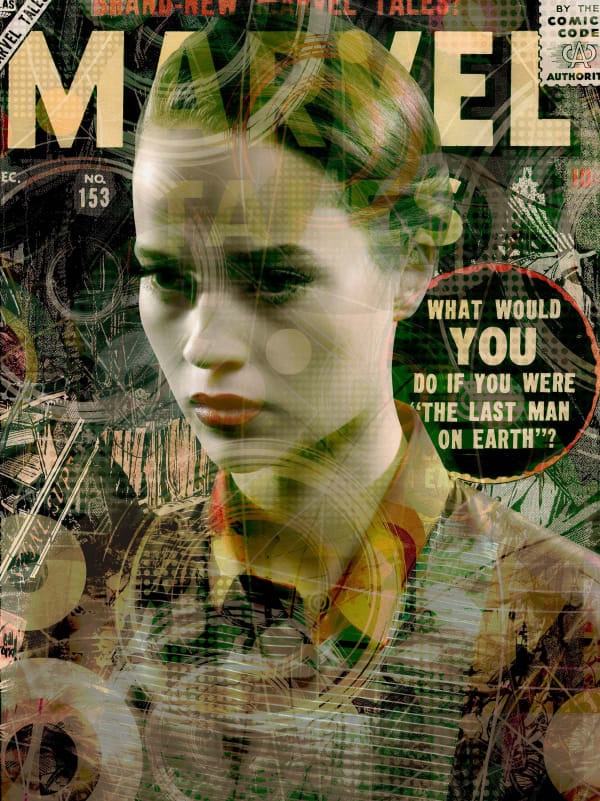 Valérie Belin Miss Marvel brunette model with comic book imagery