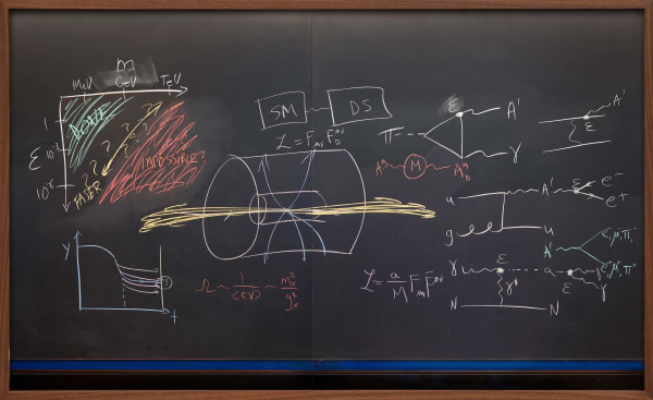 Formulas on chalkboard by mathematician Jonathan Feng, from the Do Not Erase series by Jessica Wynne