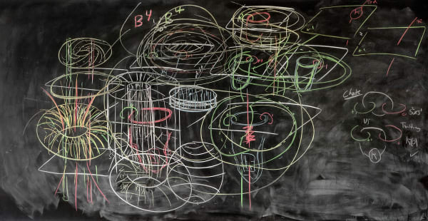 Formulas on chalkboard by mathematician David Gabai, from the Do Not Erase series by Jessica Wynne