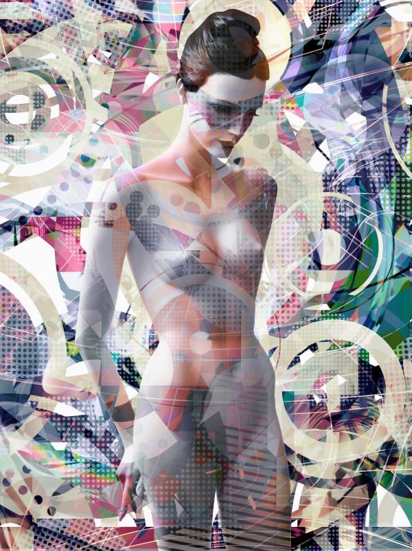 Valérie Belin Saffron Super Models nude mannequin with multiple exposure image with abstract shapes