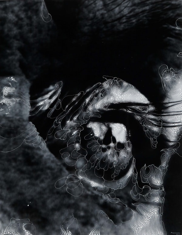 Eye #13 (After Bill Brandt's "Max Ernst's left eye, 1963") close up of old man's eye with white paint dots applied