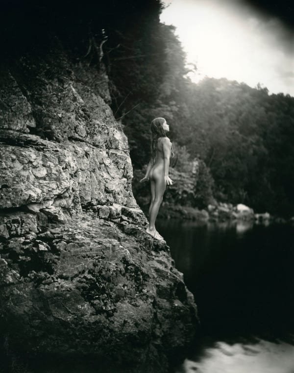 Sally Mann Immediate Family series, Jessie at 9, Jessie standing on cliff about to jump into water